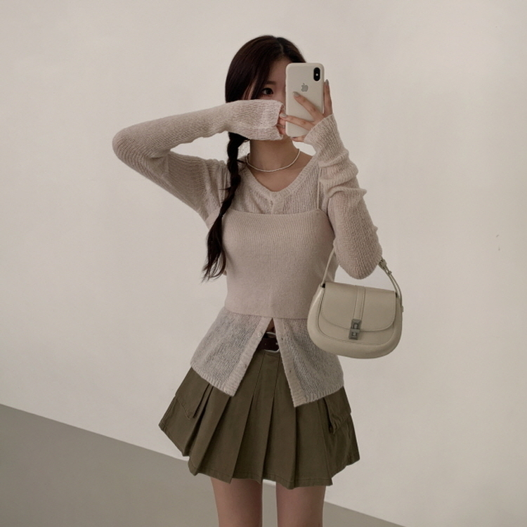 【SET】クロップビスチェ ニットカーディガン BEIGE