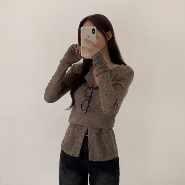 【SET】クロップビスチェ ニットカーディガン MOCHA