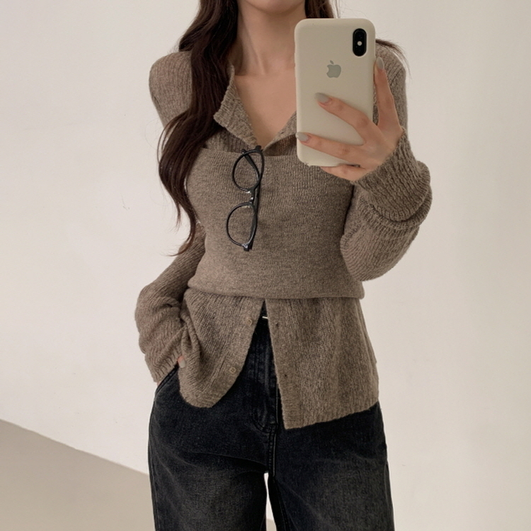 【SET】クロップビスチェ ニットカーディガン MOCHA