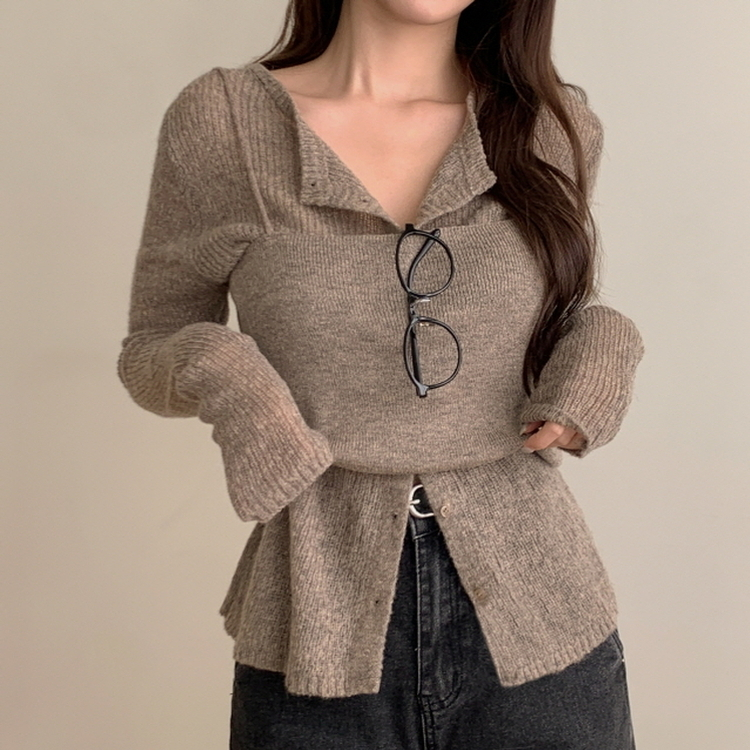 【SET】クロップビスチェ ニットカーディガン MOCHA