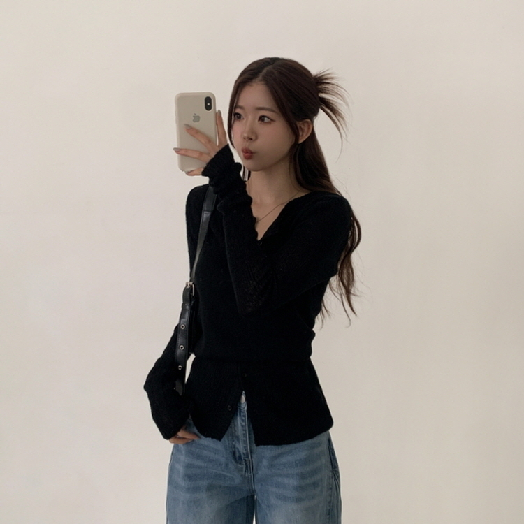 【SET】クロップビスチェ ニットカーディガン BLACK