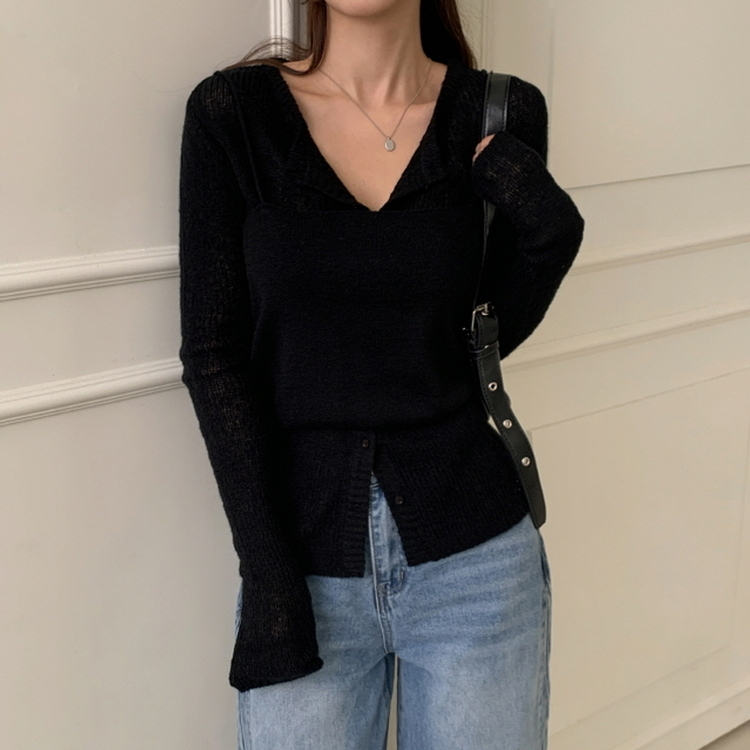 【SET】クロップビスチェ ニットカーディガン BLACK