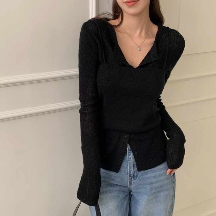 【SET】クロップビスチェ ニットカーディガン BLACK