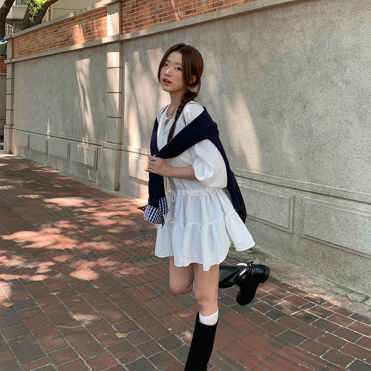 リボンシャーリングミニワンピース｜ミニワンピース｜韓国