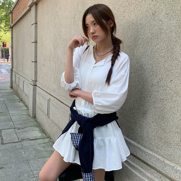 リボンシャーリングミニワンピース｜ミニワンピース｜韓国