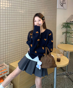 ラブリーハートジップアップニット NAVY