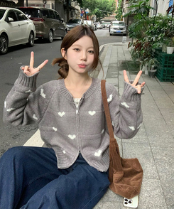 ラブリーハートジップアップニット GREY