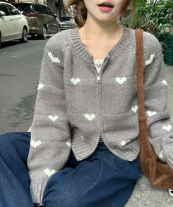 ラブリーハートジップアップニット GREY