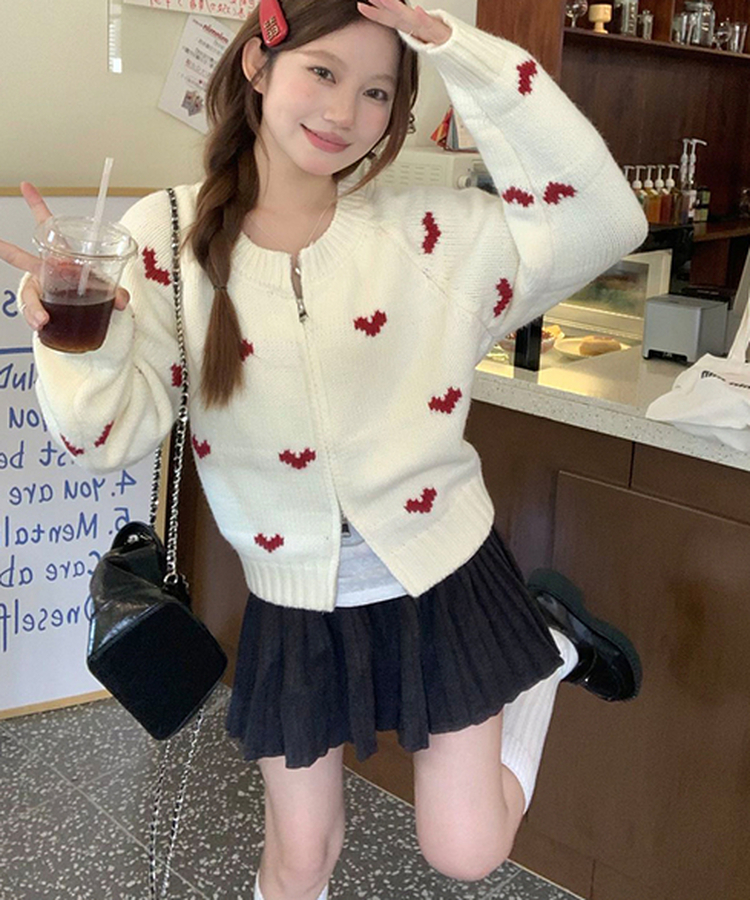 ラブリーハートジップアップニット IVORY