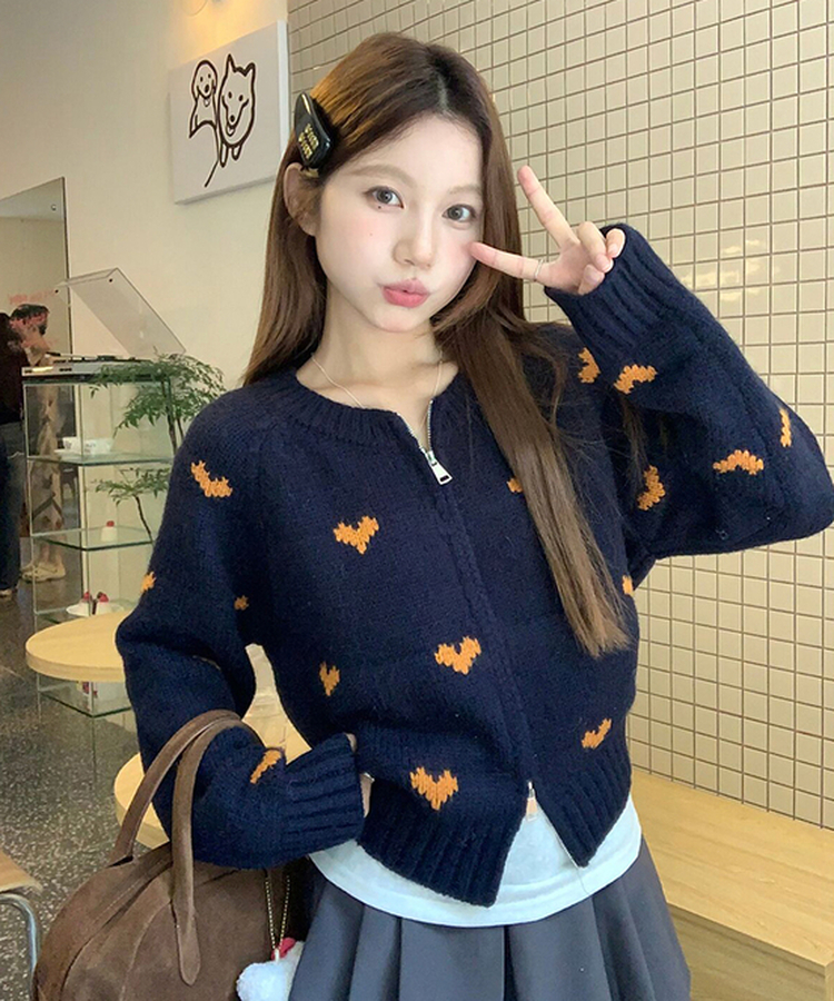 ラブリーハートジップアップニット NAVY