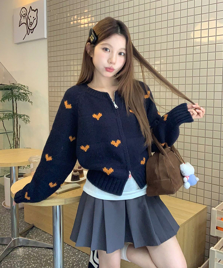 ラブリーハートジップアップニット NAVY