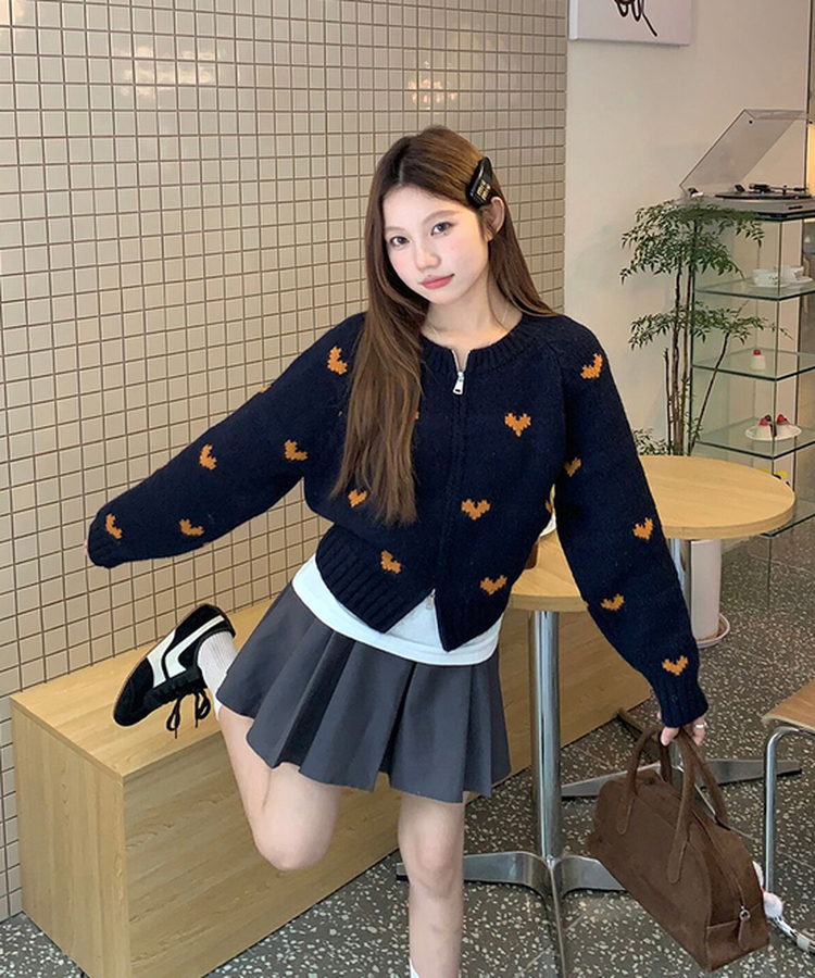 ラブリーハートジップアップニット NAVY