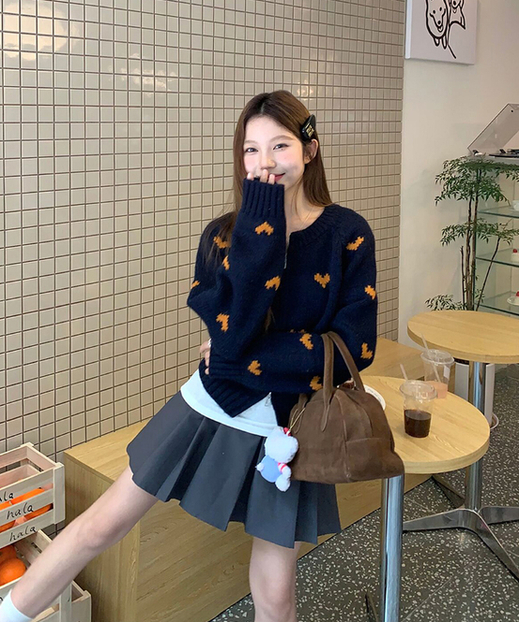ラブリーハートジップアップニット NAVY