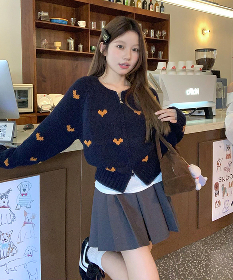 ラブリーハートジップアップニット NAVY