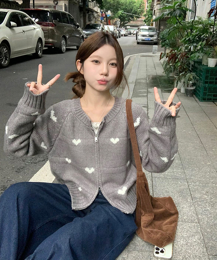 ラブリーハートジップアップニット GREY