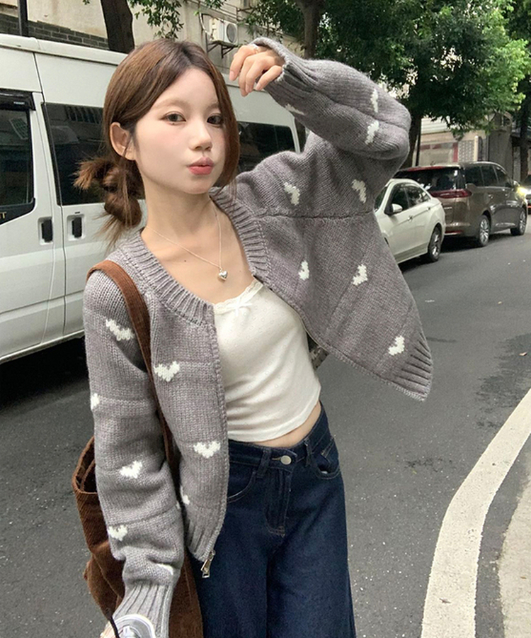 ラブリーハートジップアップニット GREY