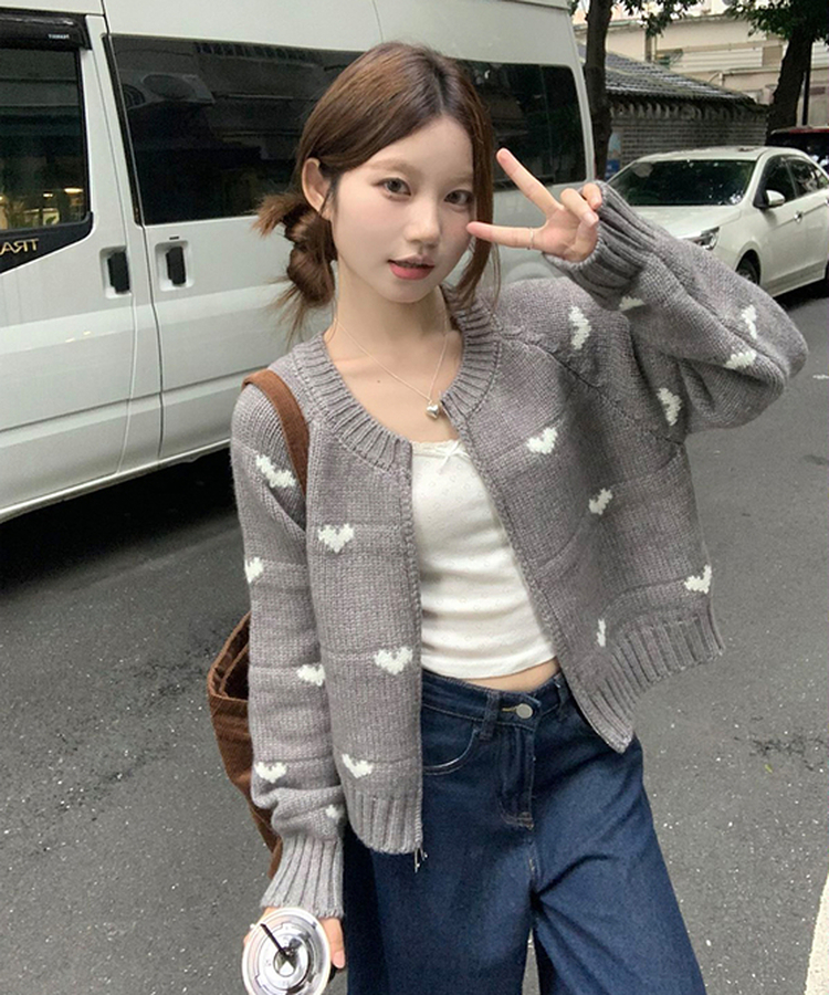 ラブリーハートジップアップニット GREY