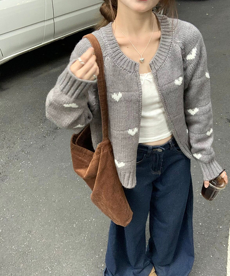 ラブリーハートジップアップニット GREY