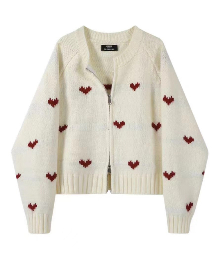 ラブリーハートジップアップニット