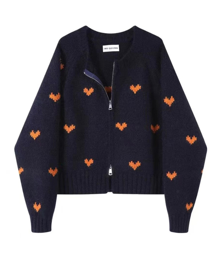 ラブリーハートジップアップニット