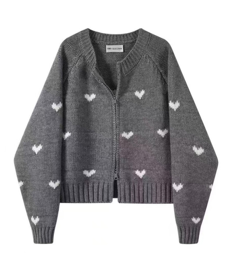 ラブリーハートジップアップニット