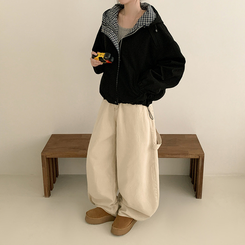 オーバーフィットチェックウィンドブレーカー BLACK