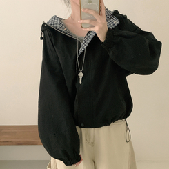 オーバーフィットチェックウィンドブレーカー BLACK