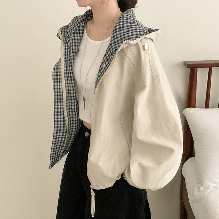 オーバーフィットチェックウィンドブレーカー BEIGE