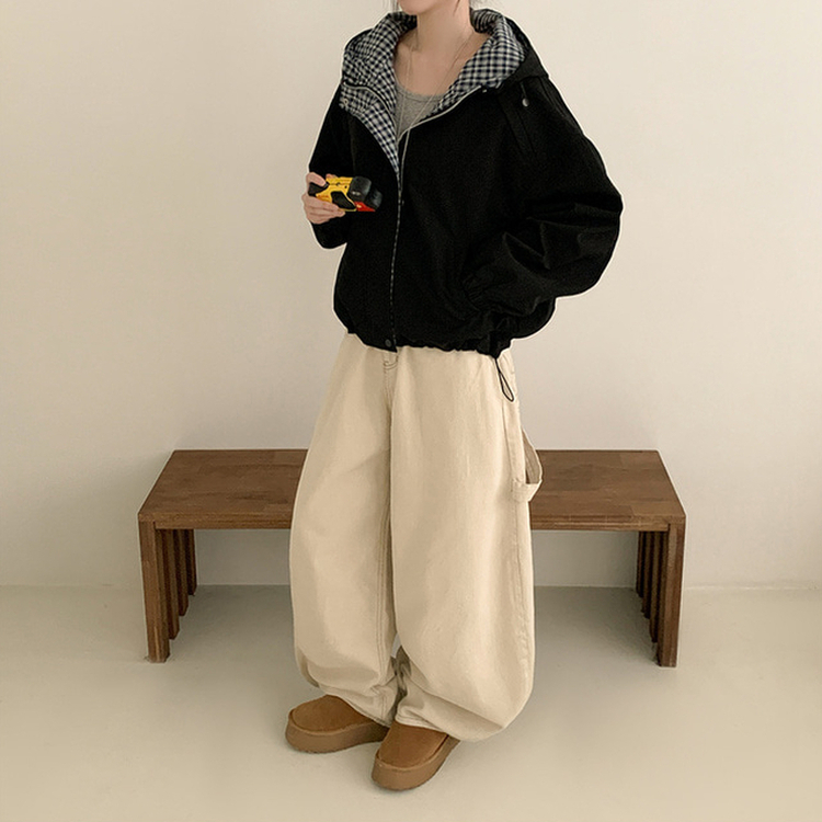 オーバーフィットチェックウィンドブレーカー BLACK