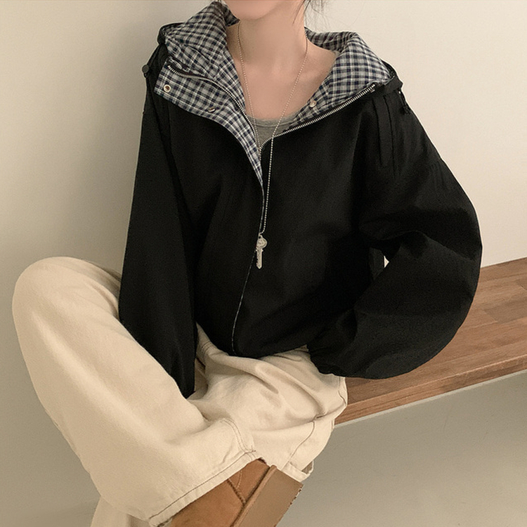 オーバーフィットチェックウィンドブレーカー BLACK