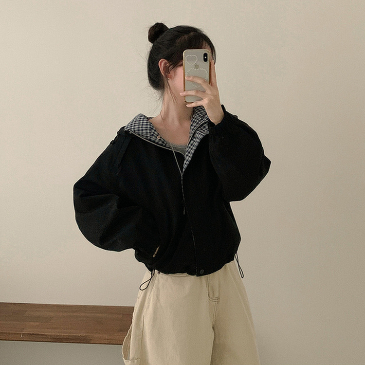 オーバーフィットチェックウィンドブレーカー BLACK