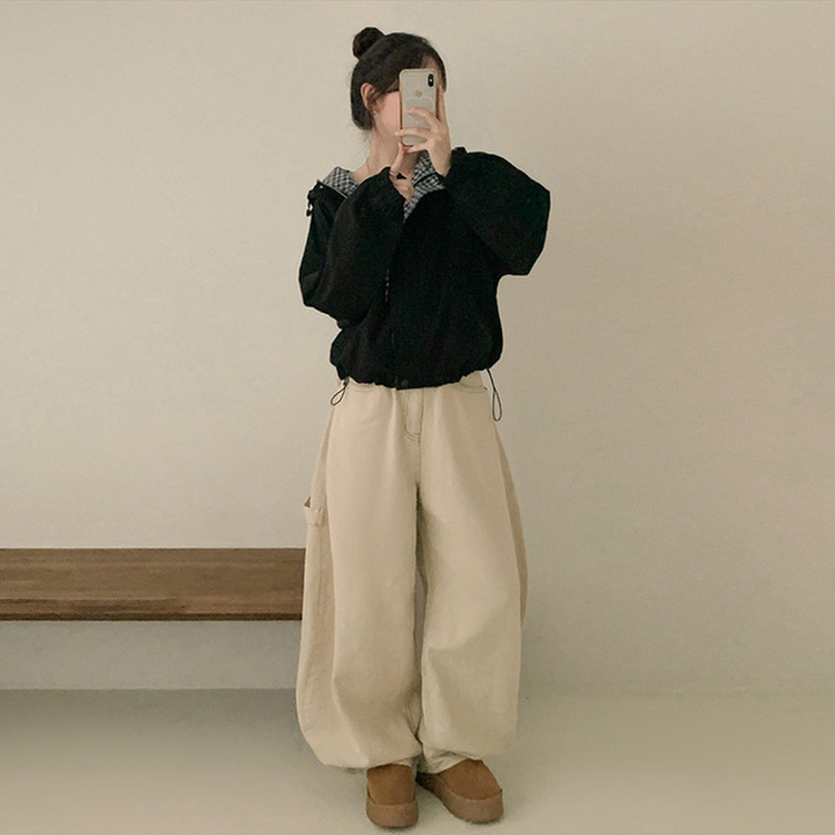 オーバーフィットチェックウィンドブレーカー BLACK