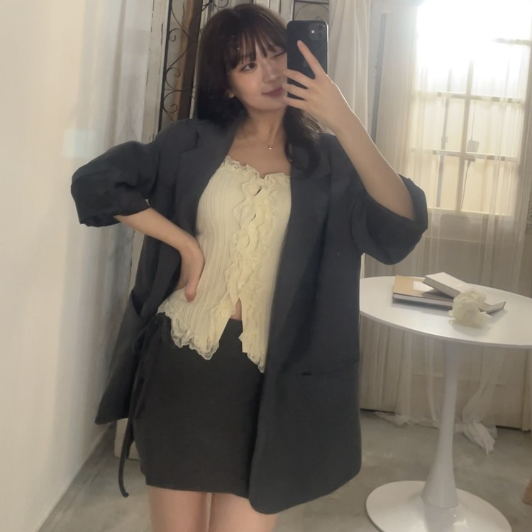 데일리 니트 치마바지 차콜