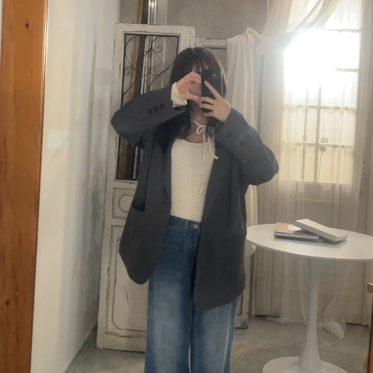 클래식 오버핏 자켓 차콜