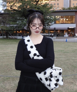 リボンドットボアバッグ IVORY