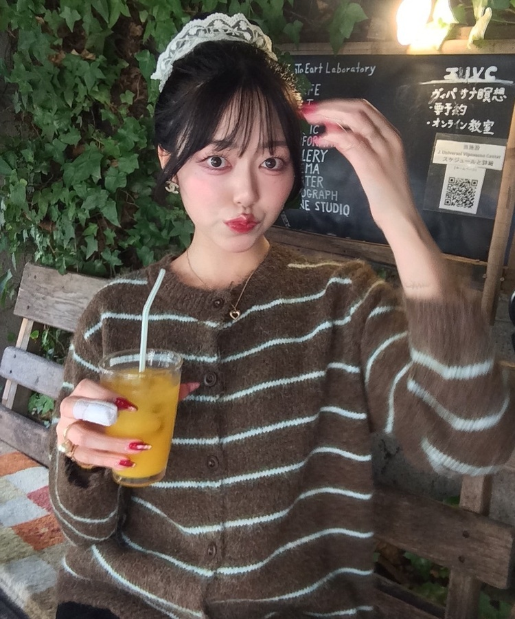 ストライプアンゴララウンドニット｜カーディガン｜韓国ファッション
