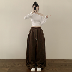 인생 트레이닝팬츠 365일 사이드핀턱 와이드 밴딩 사계절 롱팬츠 브라운