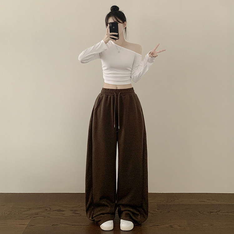 인생 트레이닝팬츠 365일 사이드핀턱 와이드 밴딩 사계절 롱팬츠 브라운