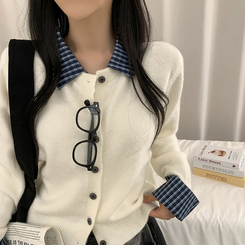 チェックレイヤードニットカーディガン(5color) IVORY