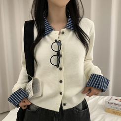 チェックレイヤードニットカーディガン(5color) IVORY