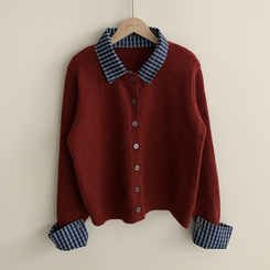 チェックレイヤードニットカーディガン(5color)