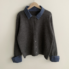 チェックレイヤードニットカーディガン(5color)