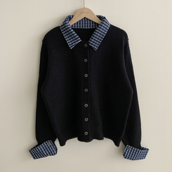チェックレイヤードニットカーディガン(5color)