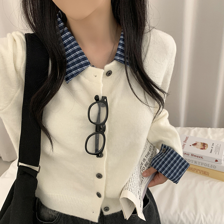 チェックレイヤードニットカーディガン(5color) IVORY