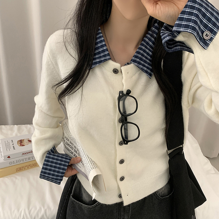 チェックレイヤードニットカーディガン(5color) IVORY