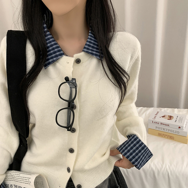 チェックレイヤードニットカーディガン(5color) IVORY