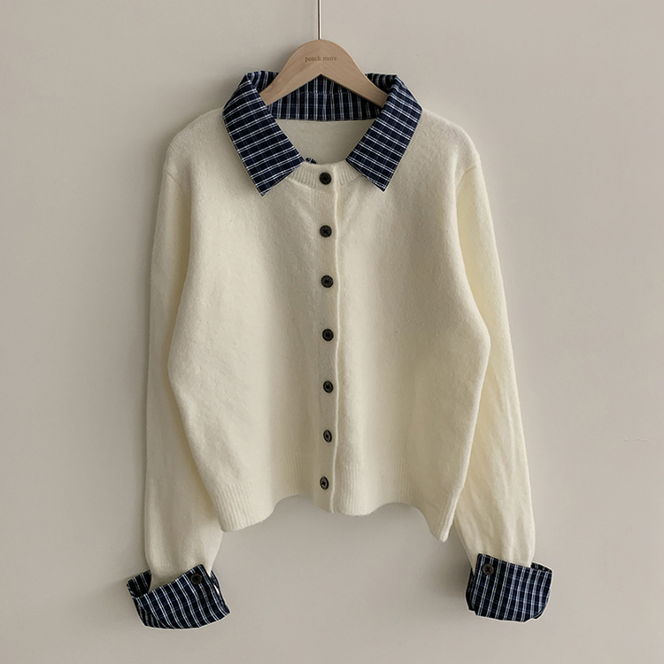 チェックレイヤードニットカーディガン(5color)