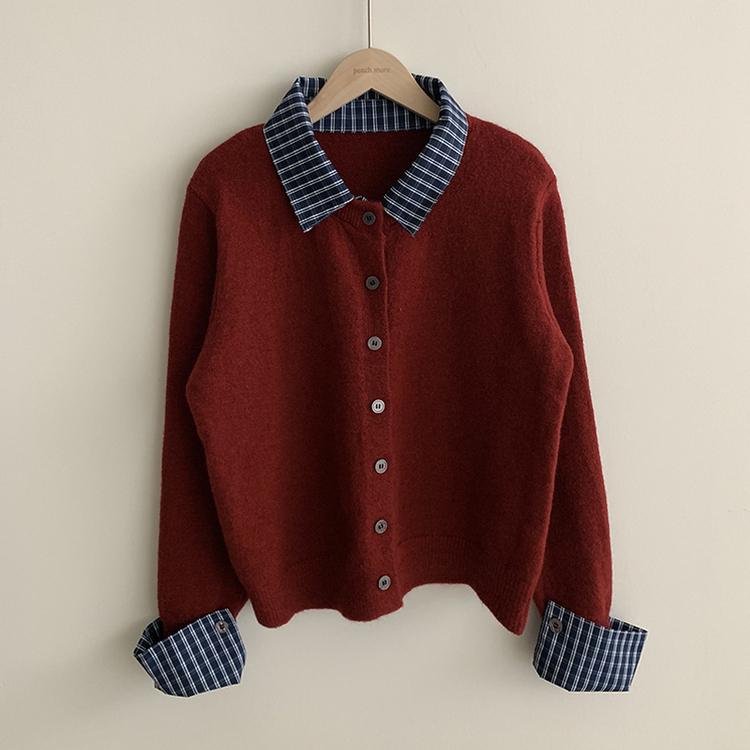 チェックレイヤードニットカーディガン(5color)