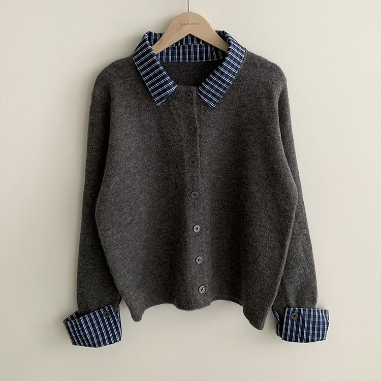 チェックレイヤードニットカーディガン(5color)