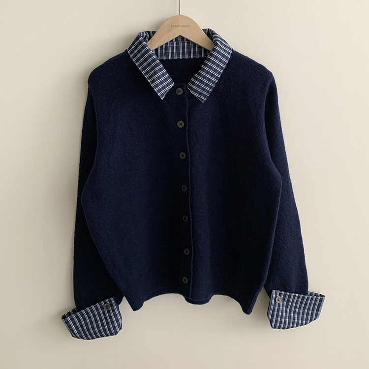 チェックレイヤードニットカーディガン(5color)